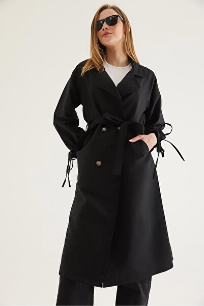 CALİENTE Bileği Tünelli Bağcıklı Trençkot Siyah