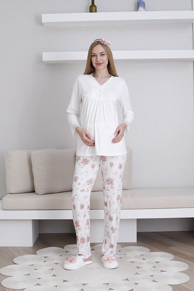ERDENİZ TEKSTİL Button Collar Long Sleeve Maternity-Pregnant Pajama Set