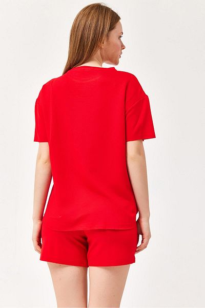 CALİENTE Modal Suit with Double Shorts Red