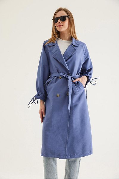 CALİENTE Lace-Up Trench Coat with Tunnel Ankle Blue