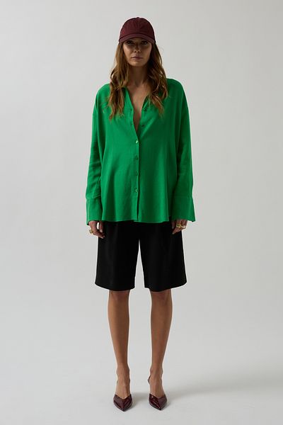 Black Fashion Πράσινο λινό oversize πουκάμισο