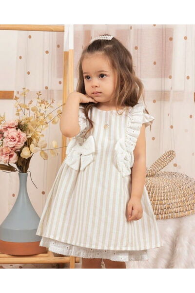 Babydola 15011 Kız Bebek Fiyonk Detaylı Güpürlü Elbise