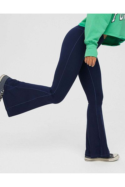 AMERICAN EAGLE OFFLINE Real Me High Waisted Crossover Rib Super Flare Legging