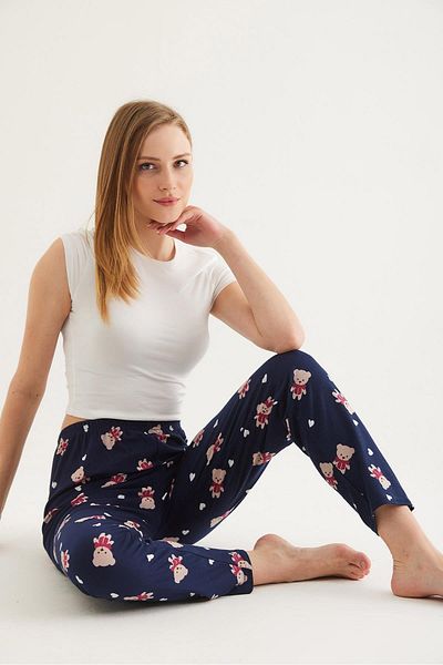 CALİENTE Pantaloni de pijama de damă cu talie elastică bleumarin