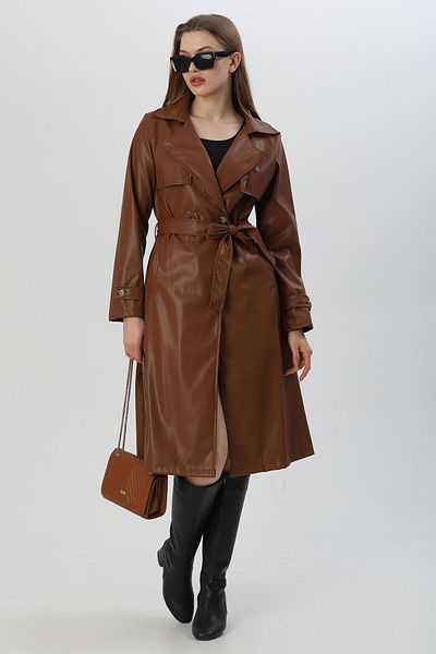 CALİENTE Belted Waist Buttoned Trench Coat Brown
