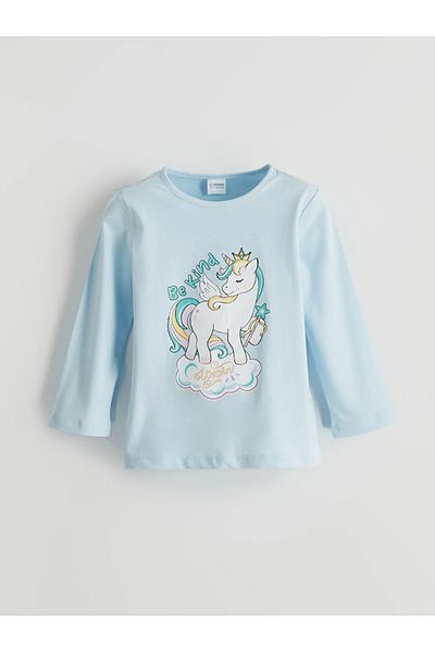 LC Waikiki Set de pijamale pentru fete cu imprimeu albastru pentru copii LCW
