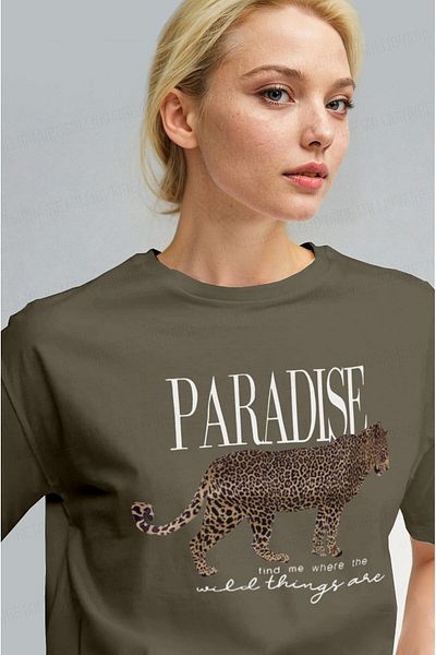 Millionaire Γυναικείο μπλουζάκι Leopard με μοτίβο Χακί, κανονική εφαρμογή, άνετο στούντιο