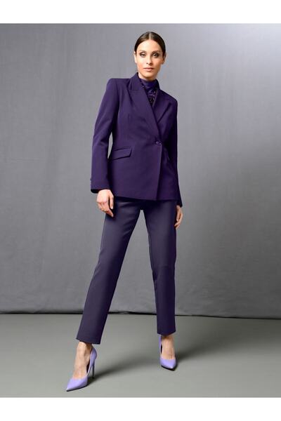 MONPAR Kadın Kruvaze Vatkalı Mor Blazer Ceket