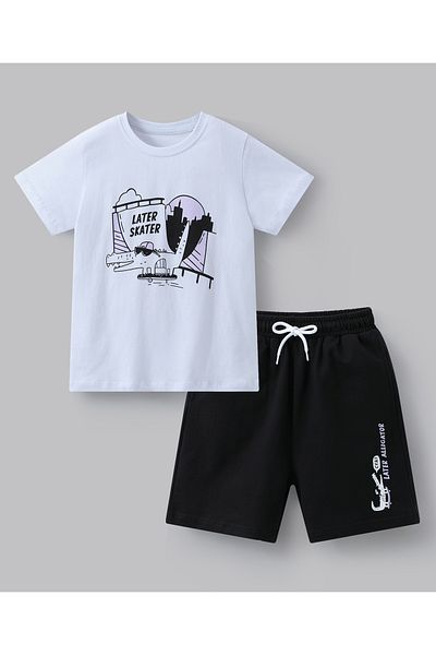 SAPS T-Shirt & Bottom Printed Set - White