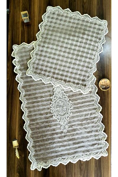 ZADA HOME διπλό χαλάκι προσαρμοσμένο Αντιολισθητική βάση Γαλλική δαντέλα Σετ Οκ Σετ 2 τεμαχίων Σετ καθίσματος τουαλέτας χαλάκι μπάνιου