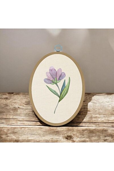 riyaz Mor Çiçek - Elips Pano Kasnak Boyut: 15,50cm x 19cm