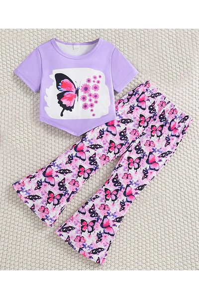 SAPS T-Shirt & Bottom Printed Set - Purple