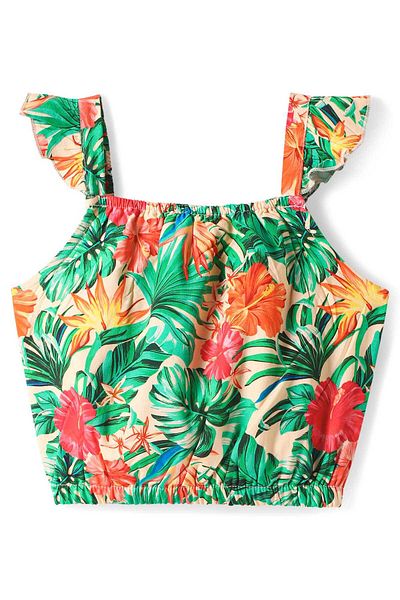 Primo Gino Rayon Woven Sleeveless Top & Shorts Co-Ord Set With Tropical Theme Print - Green