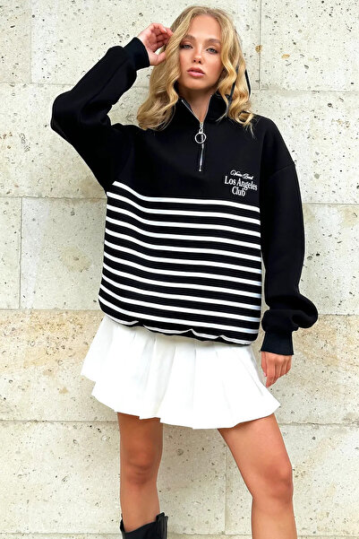 İKLİM LİFE Суитшърт с половин цип и шест ивици