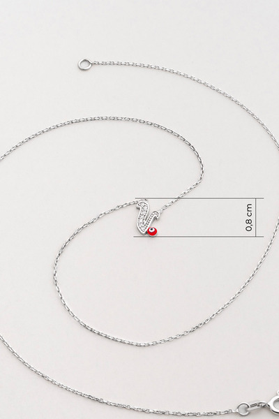 So CHIC... V Harfi 18 Ayar Beyaz Altın Kaplama 40 Cm Gümüş Nazar Kolye