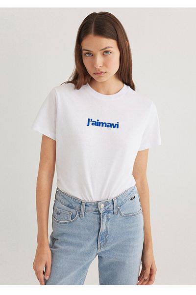 Mavi tricou alb cu croiala regulata imprimat