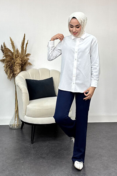 Tesettür Diyarı Kadın Önü Çimalı Likralı Krep Kumaş Pantalon