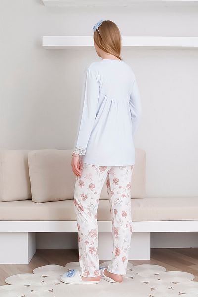 ERDENİZ TEKSTİL Set pijamale de maternitate Melisa Fabric cu model floral / detaliu dantela nasturi in fata
