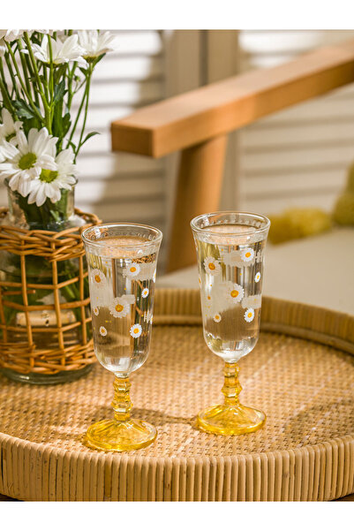 LC Waikiki LCW HOME Beyaz Çiçek Baskılı Ayaklı Cam Bardak Seti 2'li 120 Ml