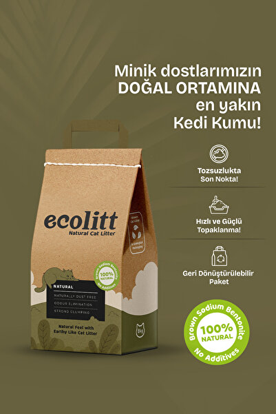 Ecolitt Cat Litter Kraft Pakette Tozsuz Ve Topaklanan Kahverengi Bentonit Nat...