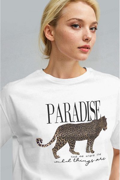 Millionaire Tricou alb cu leopard pentru femei - Relax Fit Comfortable Studio Over