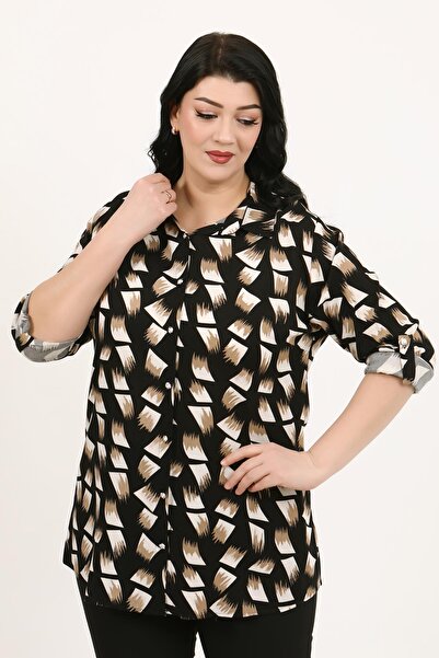 By Alba Collection Cămașă de damă neagră din bumbac și viscoză de mărime mare