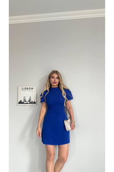 buqre's moda Rochie mini cu mâneci pepene verde cu fundă la spate și detaliu cu nasturi