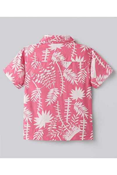Bonfino Bonfino Half Sleeves Palm Tree Printed Shirt & Shorts Set - Pink & White