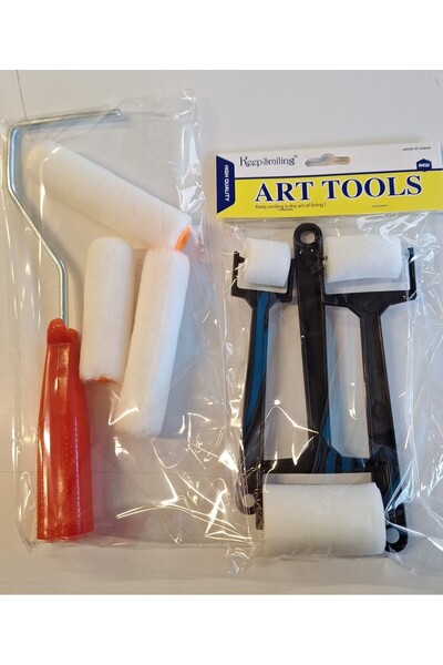 craftsy 3 Lü Kadife Rulo Fırça Seti ( 2 Adet  10cm - 1 adet 7cm ) + 3 Lü Sünger plastik rulo set