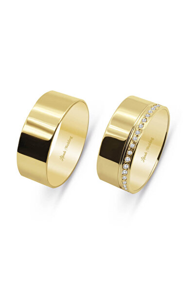 Lilarote Pırlanta Düz Çift Alyans 14 Ayar