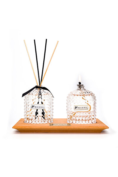 Missi Masif Ahşap Tepsili Kristal Şişe Vanilya Sandal Oda Kokusu Ve Vanilya S...