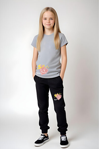 panios kids Set de tricou și pantaloni de trening pentru fete cu imprimeu Smile