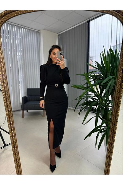 SONREİR Rochie creion maro cu cataramă pătrată