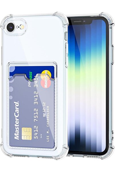 Caseji iPhone 7/ 8/ SE2020 Uyumlu Köşeleri Çıkıntılı Kartlıklı Şeffaf Kılıf