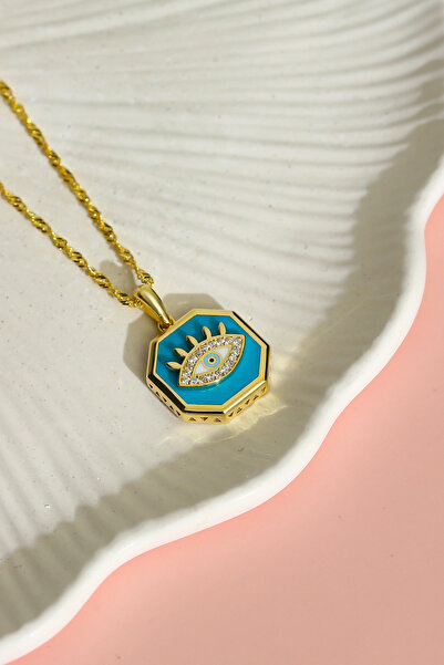 Gümüş Vadisi Kadın 925 Ayar Gümüş Zirkon Taşlı Lazer Mineli Nazar Kolye