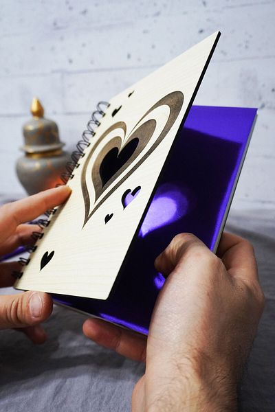 markcat Agenda School Notebook with Line Notebook in 120 Sheets with Heart Motif Wooden Cover (A5)