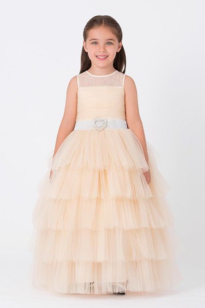 Pamina Beige Hair Tulle Dress for 3-7 Years Old Children