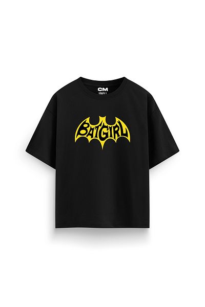 Sekizbiraltı Bat-Girl Printed Comfortable Fit 30/1 Unisex Black Tshirt