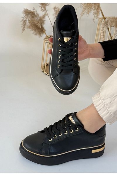 ED KLAS Kity Black Leather Lace-Up Sneakers