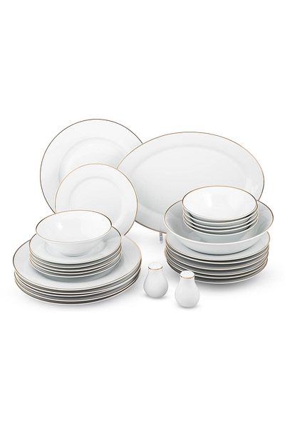 Dania White dinner set with gold line, consisting of 28 pieces