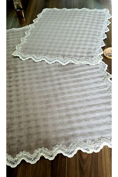 ZADA HOME διπλό χαλάκι προσαρμοσμένο Αντιολισθητική βάση Γαλλική δαντέλα Σετ Οκ Σετ 2 τεμαχίων Σετ καθίσματος τουαλέτας χαλάκι μπάνιου