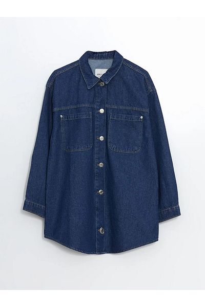 LC Waikiki Jachetă de jeans pentru femei LCW Modest Indigo cu guler de cămașă