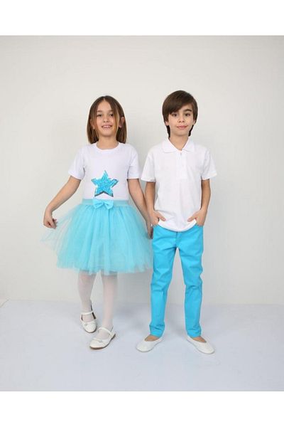 YCN GİYİM Girls and Boys Children's Bottom Top Set Tshirt Pants Skirt 23 April