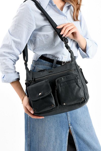 571 Collections Çanta Geantă de umăr din piele artificială albastră (model: 571-13-10K)