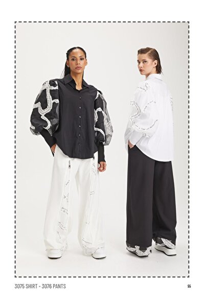 aşkın göksu Siyah Kollar Organze Önden Düğmeli Kadın Gömlek