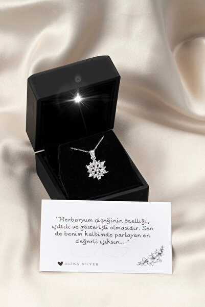 Elika Silver Kadın 925 Ayar Gümüş Lotus Çiçeği Kolye – Işıklı Hediye Kutulu, ...
