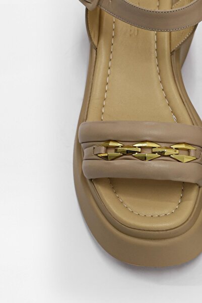 NILUFARR Nude Colored Genuine Leather - Thick Sole Women's Sandals