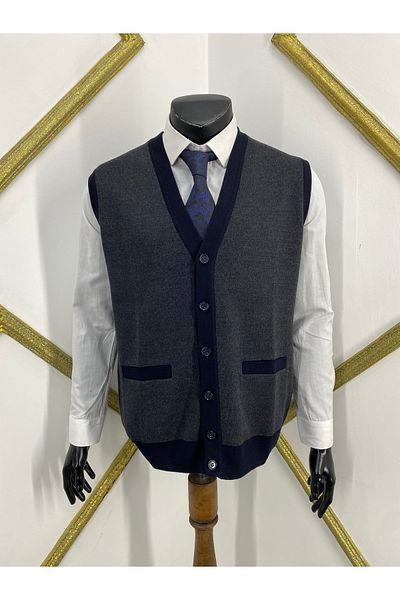 Sadık Collection Мъжки вълнен елек без ръкави с V-образно деколте и джобове Ateş Knitwear 492
