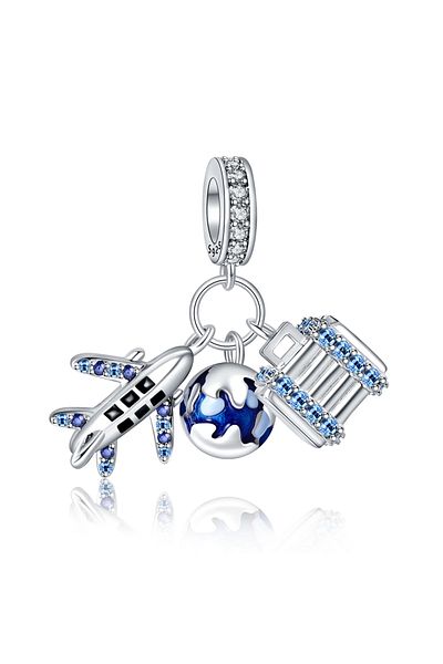 Fubena Blue Stone Plane, Suitcase and World Dangle Charm