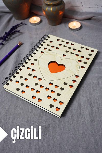 markcat Agenda School Notebook with Line Notebook in 120 Sheets with Heart Motif Wooden Cover (A5)